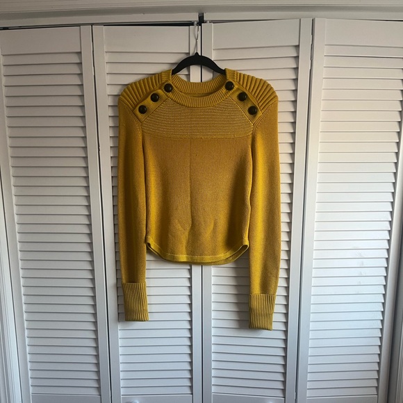 Isabel Marant Sweaters - Isabel Marant Mustard Yellow Button-Shoulder Crewneck Sweater